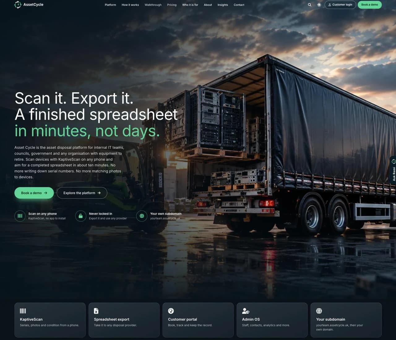 Asset Cycle, scan it and export a finished spreadsheet in minutes