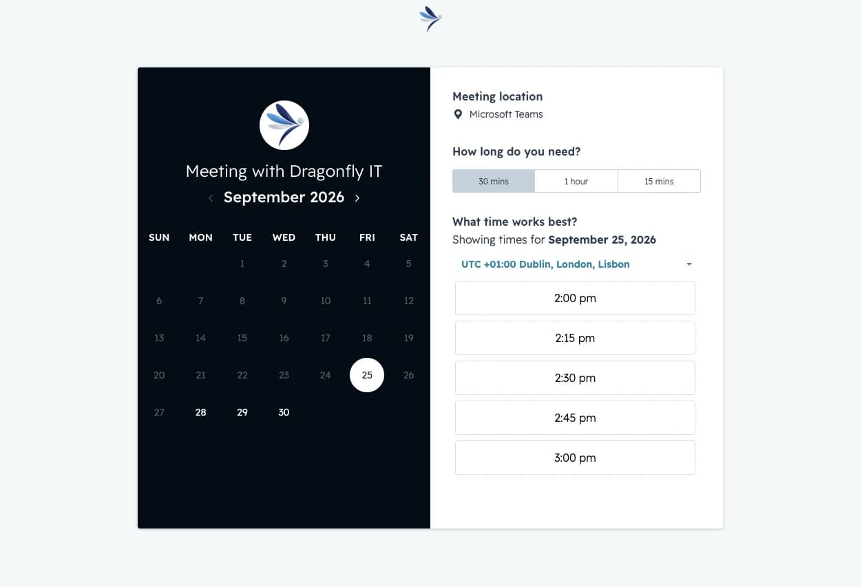 Booking a meeting with Dragonfly IT