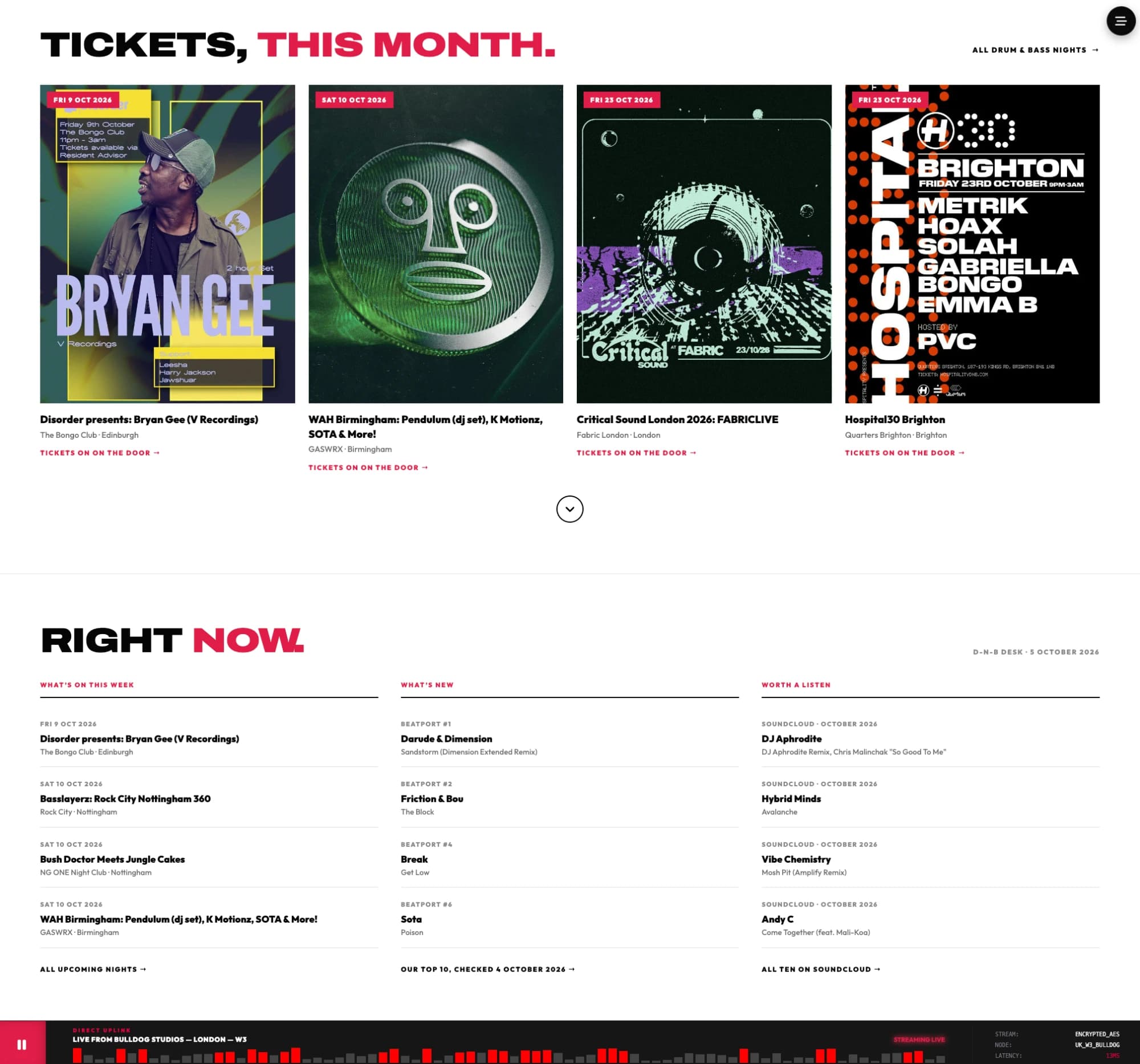 D-N-B.co.uk tickets this month and Right Now